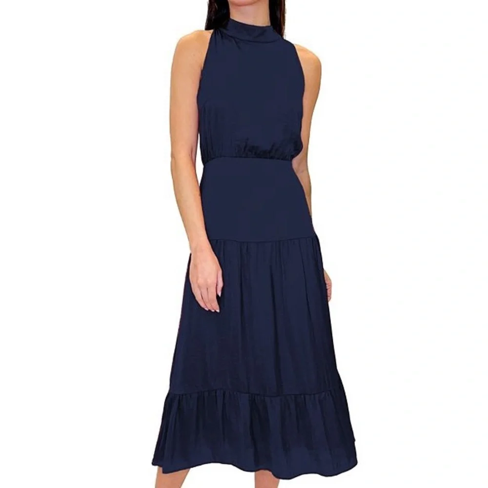 Sam Edelman Tiered Blue Midi Dress - Picture 1 of 8